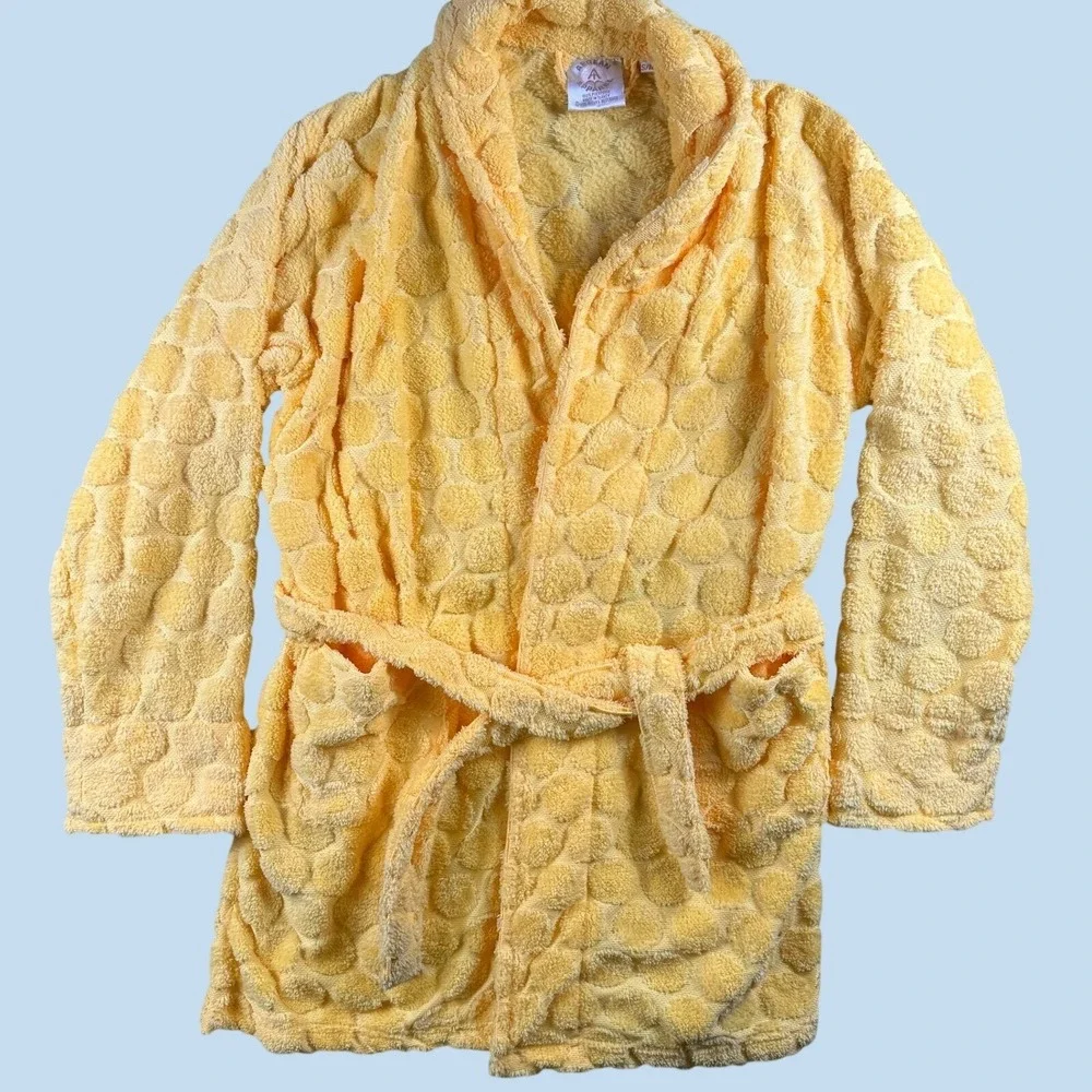 Aegean Apparel Robe Womens S/M Yellow Textured Bubble Plush Fleece Cozy Belted